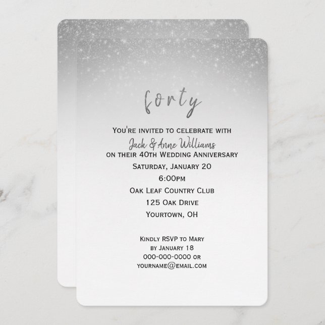 Convite confetes brilhantes 40º aniversário de casamento (Frente/Verso)