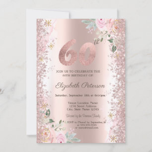 Convite Confetes Brilhantes Modernos Rosas Dourado Rosa 60