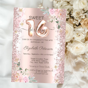 Convite Confetes Brilhantes Modernos Rosas Dourado Rosa Sw