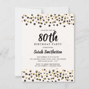 Convite Confetes Brilhantes Preto Dourado Aniversário de 8