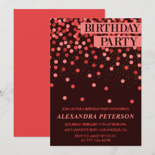 Convite Confetes Brilhantes Preto Vermelho para 83º aniver