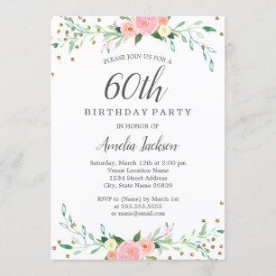 Convite Confetes Brilho Floral Doce Aniversário de 60 anos