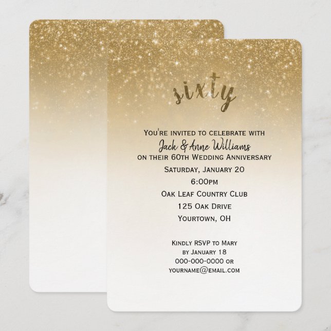 Convite confetes cintilantes aniversário de casamento 60 a (Frente/Verso)