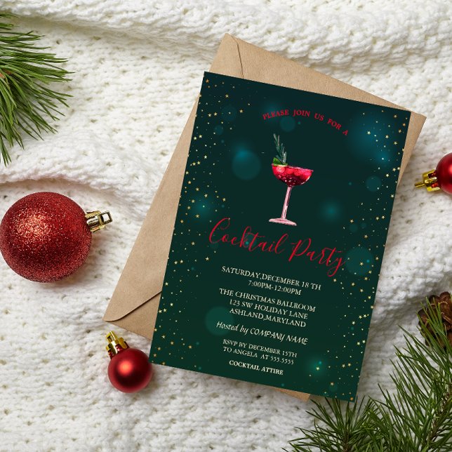 Convite Confetes Coquetel Estrelas Verde Festa de Natal (Criador carregado)