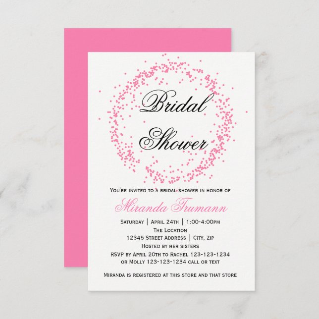 Convite Confetes cor-de-rosa - chá de panela 3x5 (Frente/Verso)