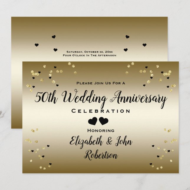 Convite Confetes de Aniversário de Bodas de Ouro 50º Anive (Frente/Verso)