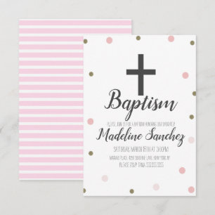 Convite Confetes de Batizado Pink Foil Pontos Dourados