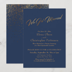 Convite Confetes de Casamento Simples Navy e Dourado