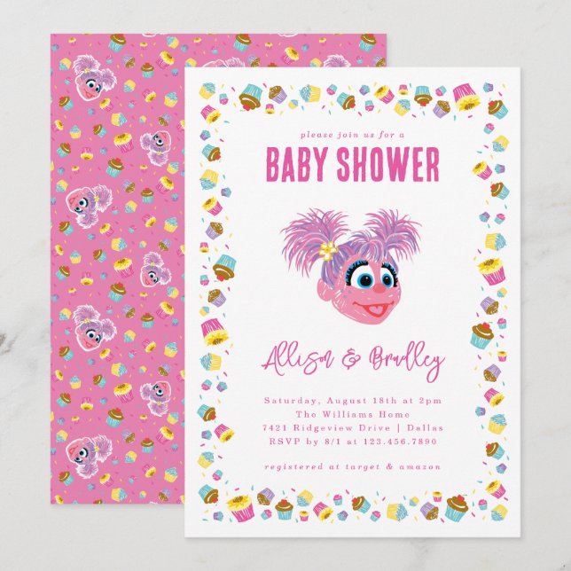 Convite Confetes de Chuveirinho de Bebê Rosa Abby Cadabby (Frente/Verso)