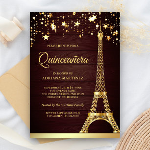 Convite Confetes de Estrelas Folha de Ouro Torre Eiffel Qu