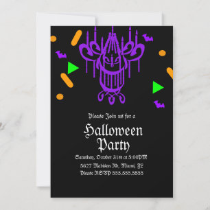 Convite Confetes de Neon de Lustre para Festa de Halloween