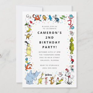 Convite Confetes de Personagens do Dr. Seuss Aniversário