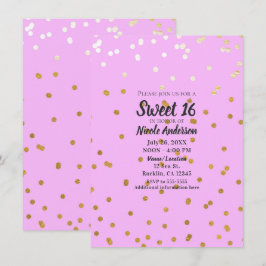 Convite Confetes de Pontos Rosa e Dourado Glamour Moderno