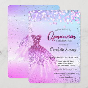 Convite Confetes de Violet Cool, Vestido Quinceañera