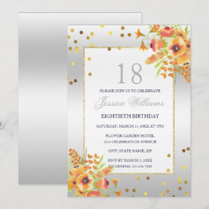 Convite Confetes e Flores Elegantes para 18º Aniversário