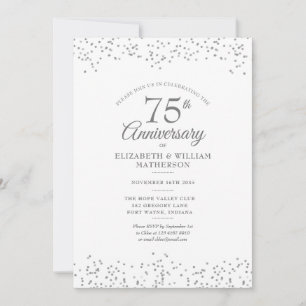 Convite Confetes Elegantes de 75º Aniversário de Casamento