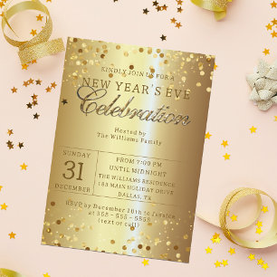 Convite Confetes em Festa de Ano Novo com Fundo Metálico D