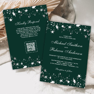 Convite Confetes Estrela Prata Verde Esmeralda Código QR C