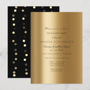 Convite Confetes Formal Elegante Dourado Metálico Preto Sé
