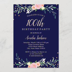 Convite Confetes Navy Floral Doce Brilho Aniversário de 10