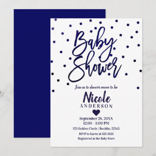 Convite Confetes para Chá de Bebê com Letra Moderna Azul M