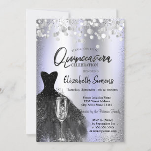 Convite Confetes Pontos, Vestido Preto Vidro Quinceañera V