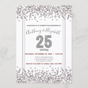 Convite Confetes Prateados Estilo Glitter 25º Aniversário