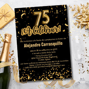 Convite Confetes Preto e Dourado Elegância Espanhola Anive