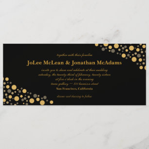 Convite Confetes Preto e Dourado Festa de Casamento