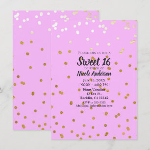 Convite Confetes Rosa e Dourado Pontos Moderno Glamour Bri