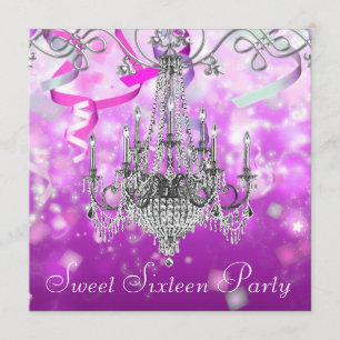 Convite Confetes Rosa Lilás Lustre Sweet Sixteen