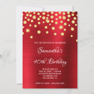 Convite Confeti de Diamante Dourado Vermelho de Seda com O