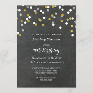 Convite Confetti 50.o aniversário do quadro Dourado de pra