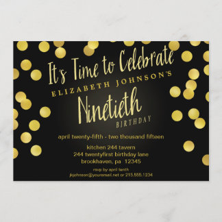 Convite Confetti 90 de Natal Dourado e Preto - Confetti