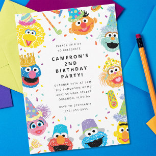 Convite Confetti Aniversário do Sesame Street Pals Confett