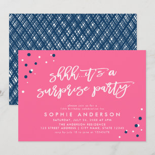 Convite Confetti Azul Rosa É um Aniversário do Partido Sur