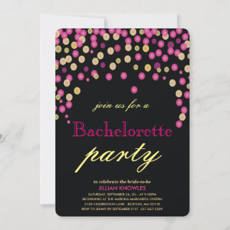 Convite Confetti Bachelorette Faux Pink Glitter Partido He