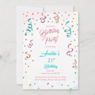 Convite Confetti Birthday Invitation template editable