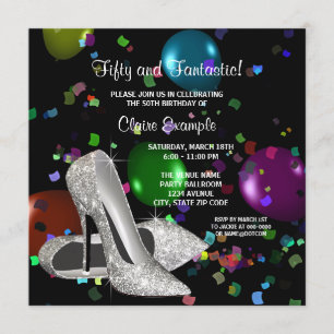 Convite Confetti Black High Heels Mulher Festa de Aniversá
