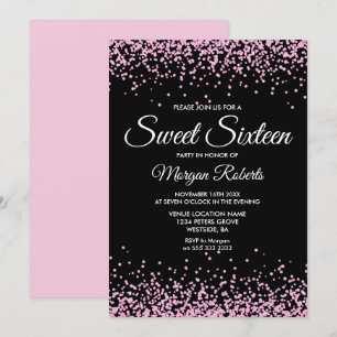 Convite Confetti Black Sweet 16 Confetti, Luminoso Rosa, C