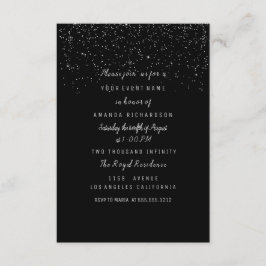Convite Confetti Chá de panela Negro Aniversário 16