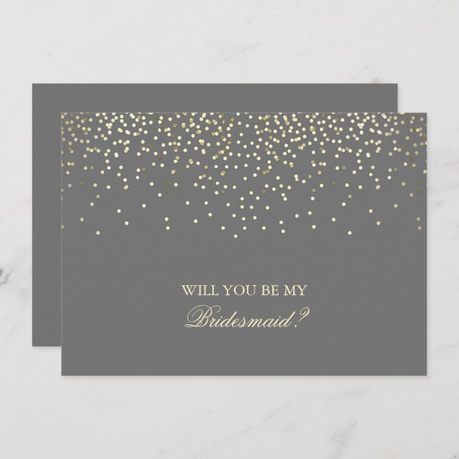 Convite Confetti Cinza Dourada Casamento Bridesmaid Convit (Frente/Verso)