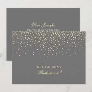 Convite Confetti Cinza Dourada Casamento Bridesmaid Convit