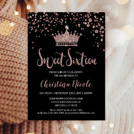Convite Confetti Crown Rosa Dourado Glam Sweet 16