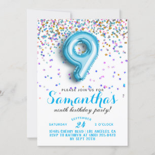 Convite Confetti de 9º Aniversário
