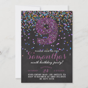 Convite Confetti de 9º Aniversário