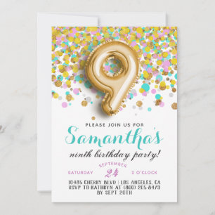 Convite Confetti de 9º Aniversário