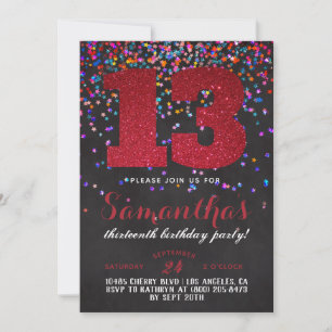 Convite Confetti de Aniversário de 13