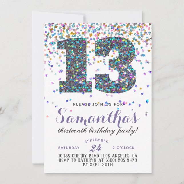 Convite Confetti de Aniversário de 13 (Frente)