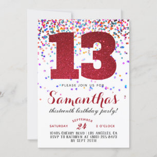 Convite Confetti de Aniversário de 13